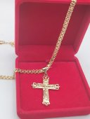 Lant dantelat cu cruce God placat cu aur 14k