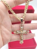 Lant dantelat cu cruce God placat cu aur 14k