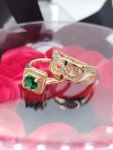 Set cadou dama - Inel dublu fix Infinnity cu piatra verde & trandafiri