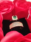 Set dama cadou - Inel dublu fix Luxe cu piatra verde & trandafiri