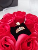 Set cadou dama - Inel dublu fix Luxe cu piatra alba  & trandafiri