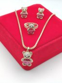 Set Ursulet Roz 3 piese-placat cu aur 14k